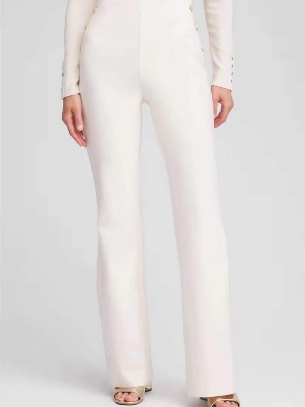Chico's Cream High-Waist Wide-Leg  Pants pull on stretch